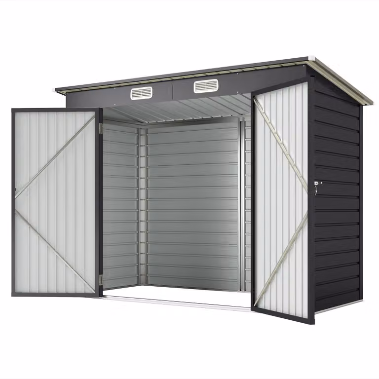 Casetta per attrezzi Outsunny in acciaio, 2,7 m² con doppia porta, serratura, colore grigio