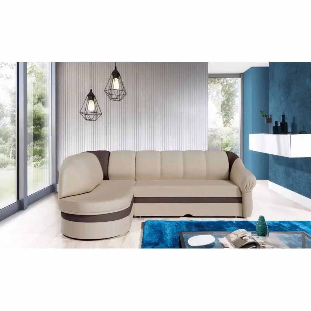 Divano angolare sinistro convertibile BENANA MEUBLORAMA con contenitore, colore beige e marrone, L: 250 cm – 2