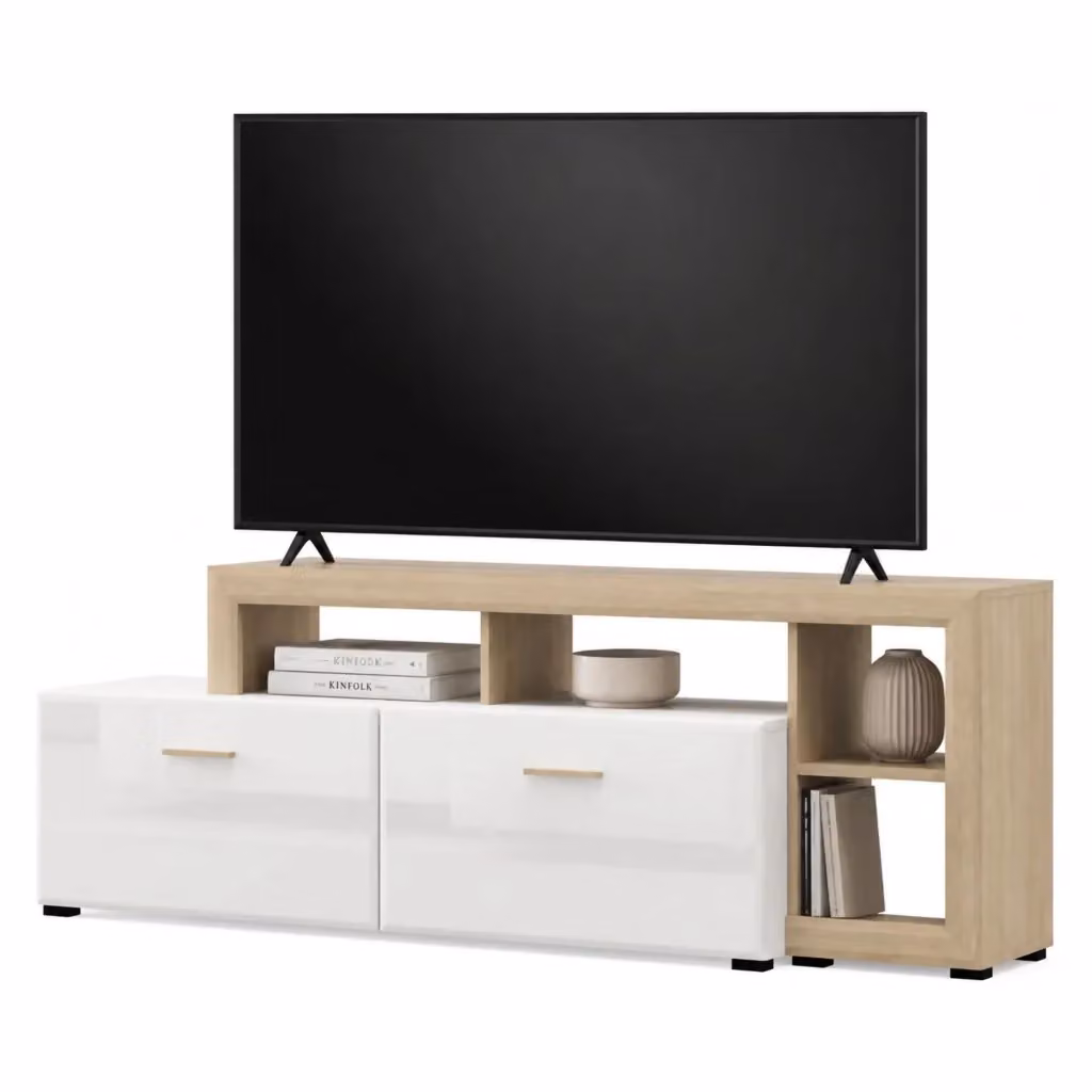 DMORA Mobile Porta TV Casola con 5 Ripiani, Bianco Opaco, L: 189 cm, P: 42 cm, H: 61 cm – 2