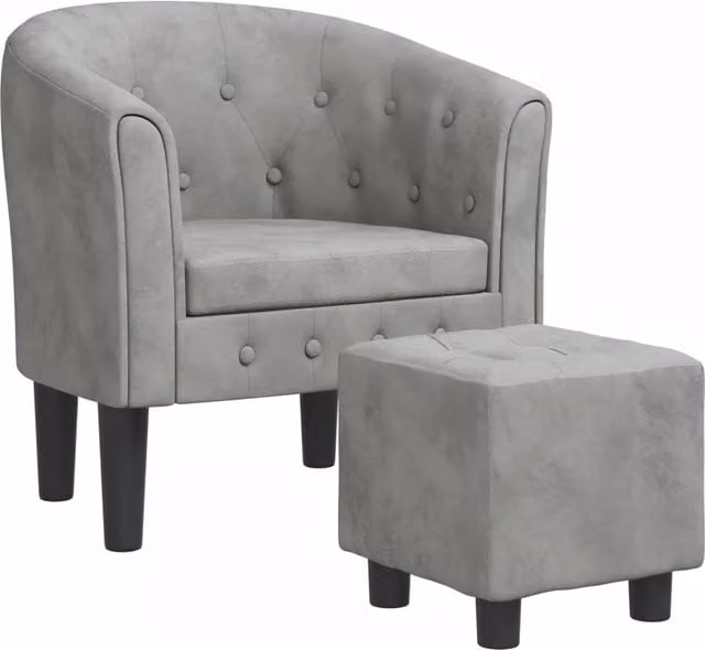 Poltrona Relax Cabriolet con Poggiapiedi in Velluto Grigio con Braccioli e Struttura in Legno e Plastica – 1