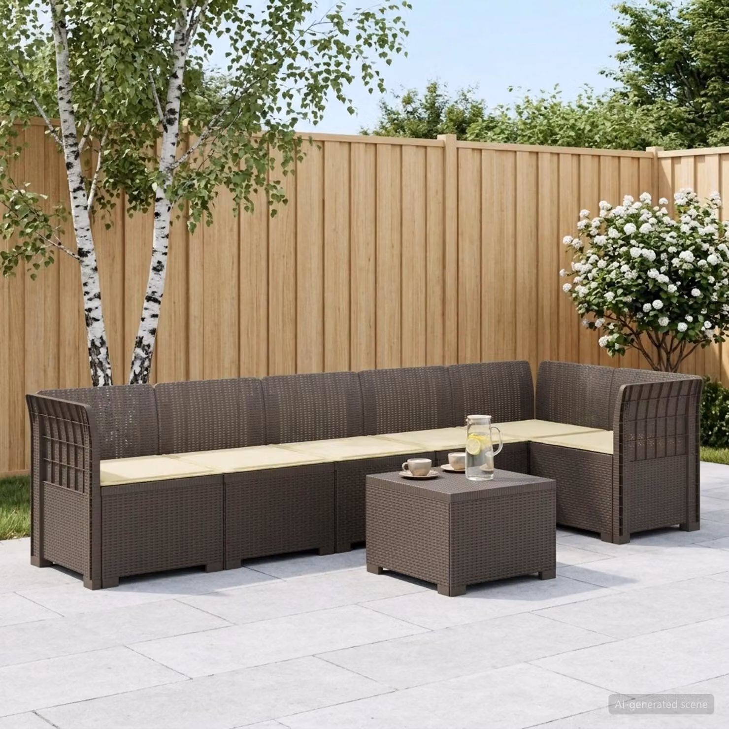 Set da giardino vidaXL moderno a forma di L con divano da 6 posti, tavolino e cuscini in rattan sintetico resistente alle intemperie, colori grigio e beige