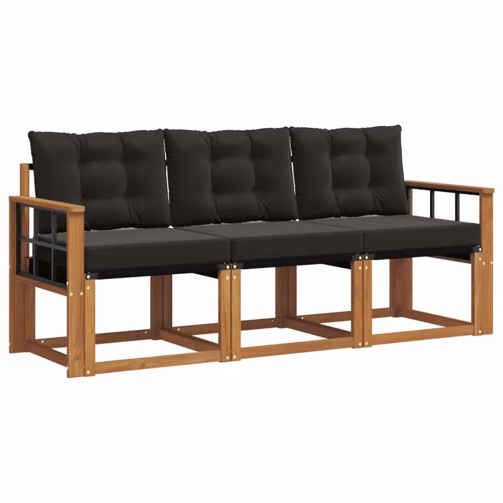 Set di divani da esterno 3 posti vidaXL in legno di acacia e textilene, colore marrone e nero – 2