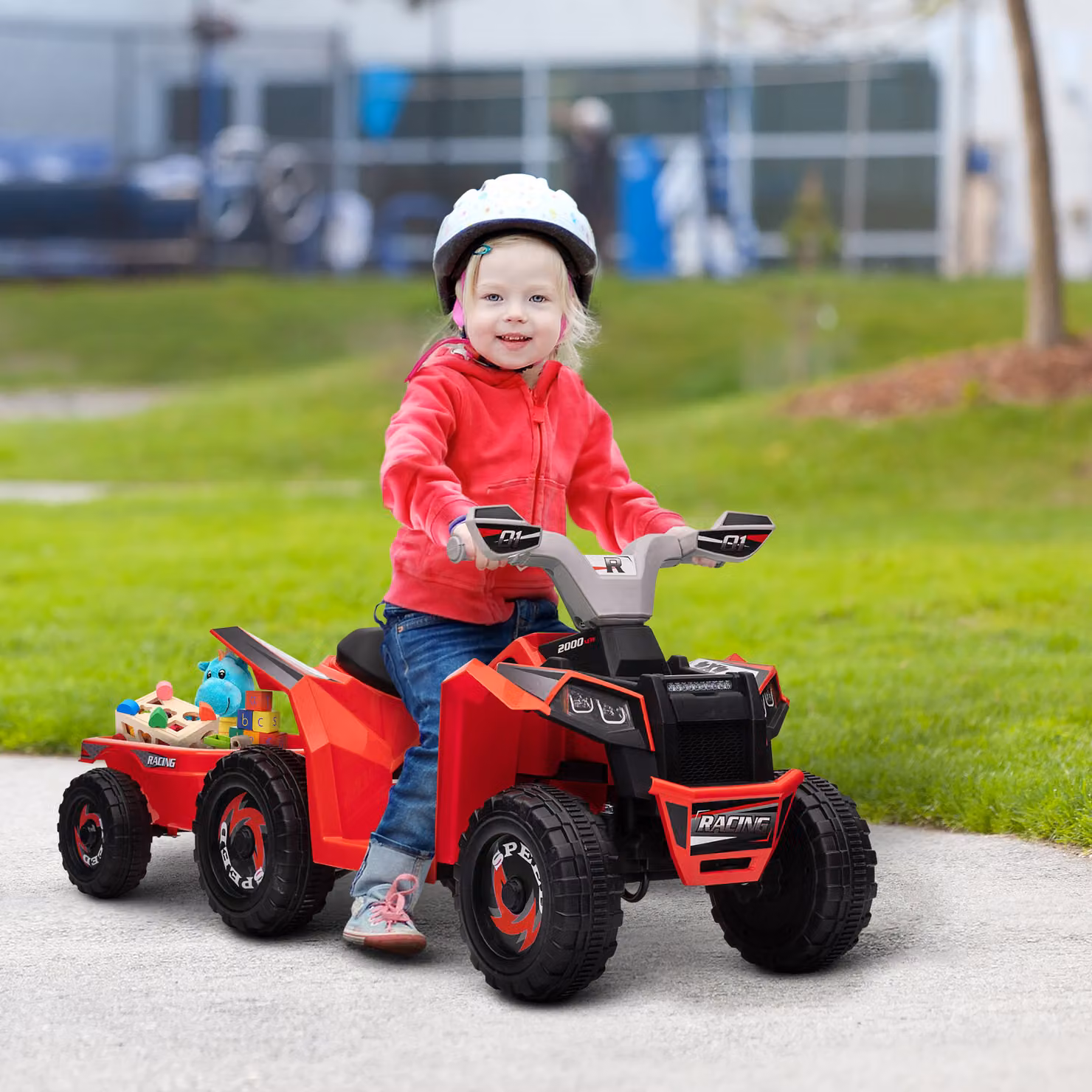 Quad Elettrico HOMCOM per Bambini con Rimorchio e Pedale, Marce Avanti e Indietro, Rosso – 2