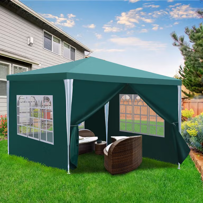 Clanmacy 3 x 3 m gazebo da giardino con 4 pannelli laterali tenda portatile impermeabile tenda da festa, per giardino terrazza festa, verde