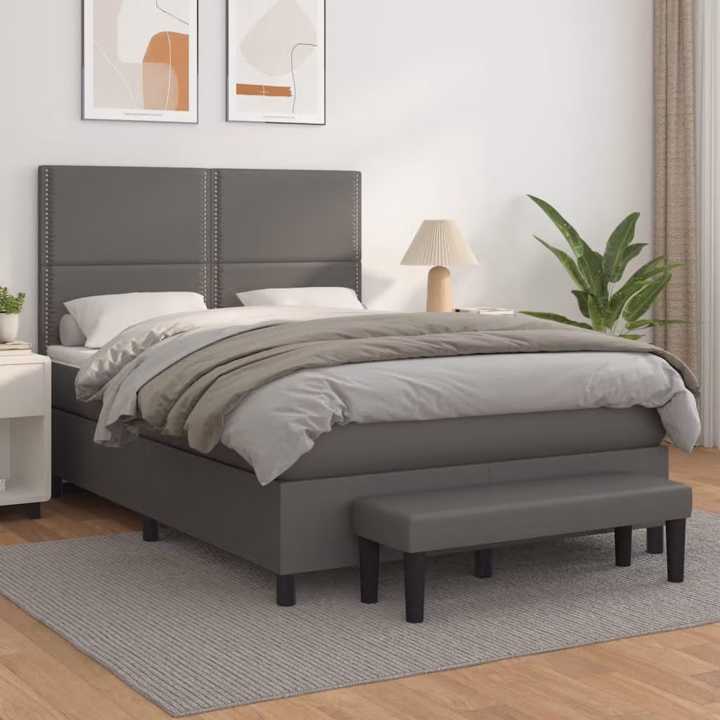 vidaXL Letto Ibrido con Giroletto a Molle e Materasso in Similpelle Grigio e Bianco L/P/H: 200 x 140 x 128 cm