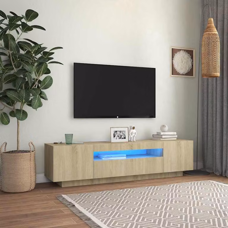 vidaXL Mobile Porta TV Moderno con Luci LED Integrate in Rovere, L: 160 cm, P: 35 cm, H: 40 cm