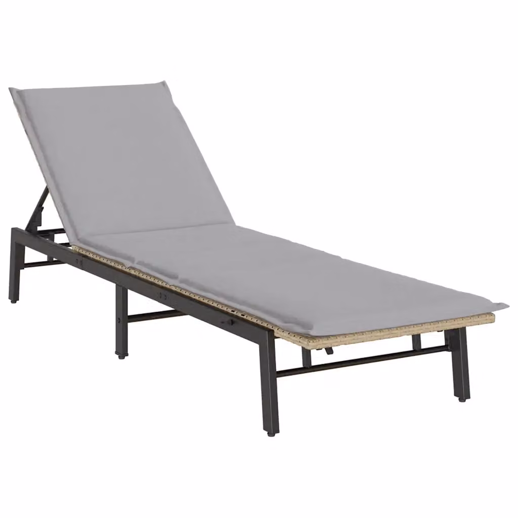 Lettino prendisole vidaXL in polyrattan beige e grigio con cuscini in tessuto e poggiatesta regolabile – 2