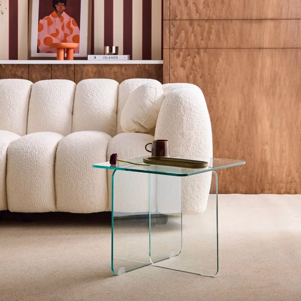 Tavolino quadrato moderno Sweeek in cristallo temperato trasparente L: 50 cm, P: 50 cm, H: 45 cm – 2