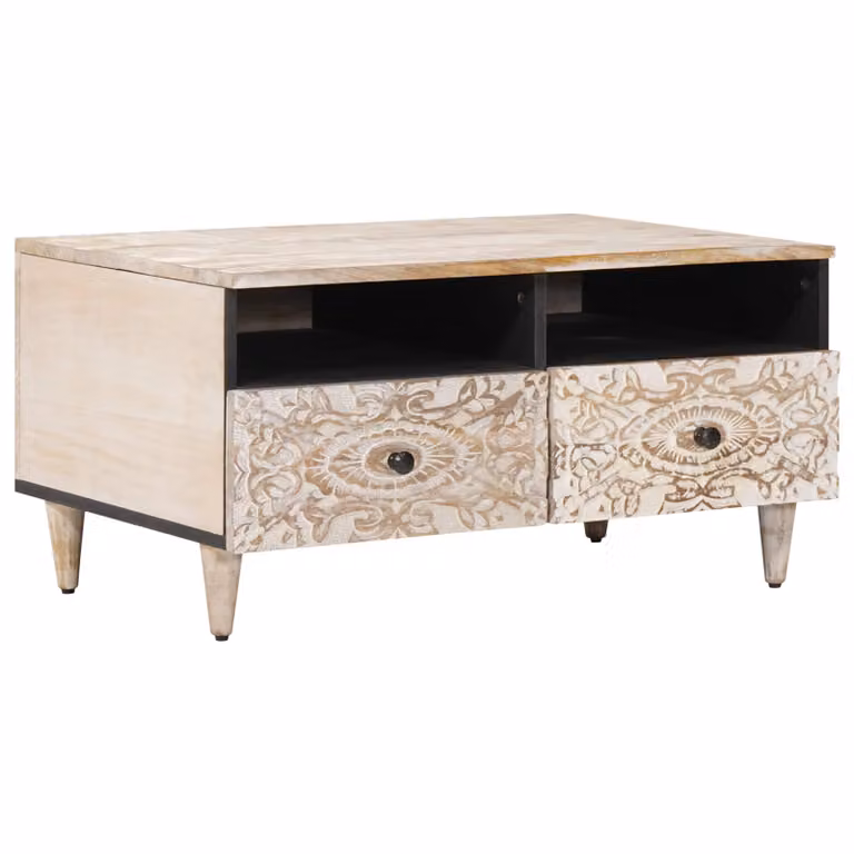 vidaXL Tavolino da salotto moderno in legno di mango e metallo Bianco L: 80 cm, P: 54 cm, H: 40 cm