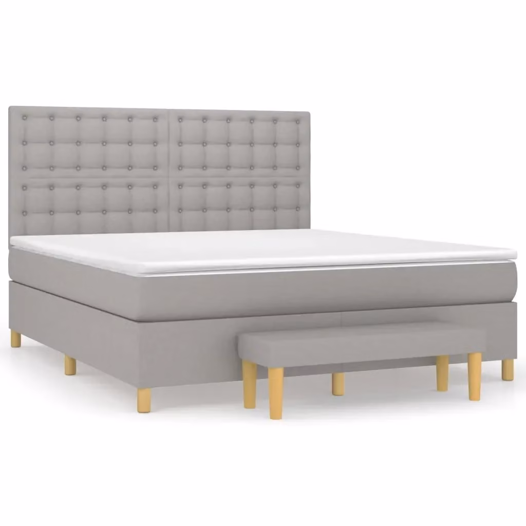 vidaXL Giroletto a Molle Ibrido con Materasso in Tessuto Grigio e Bianco L/P/H: 160 x 200 x 128 cm – 2