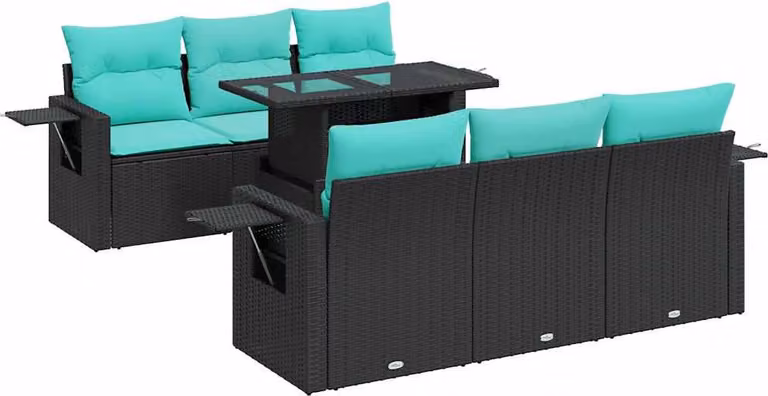 Set Divani Giardino 7 pz con Cuscini Nero Polyrattan Acacia