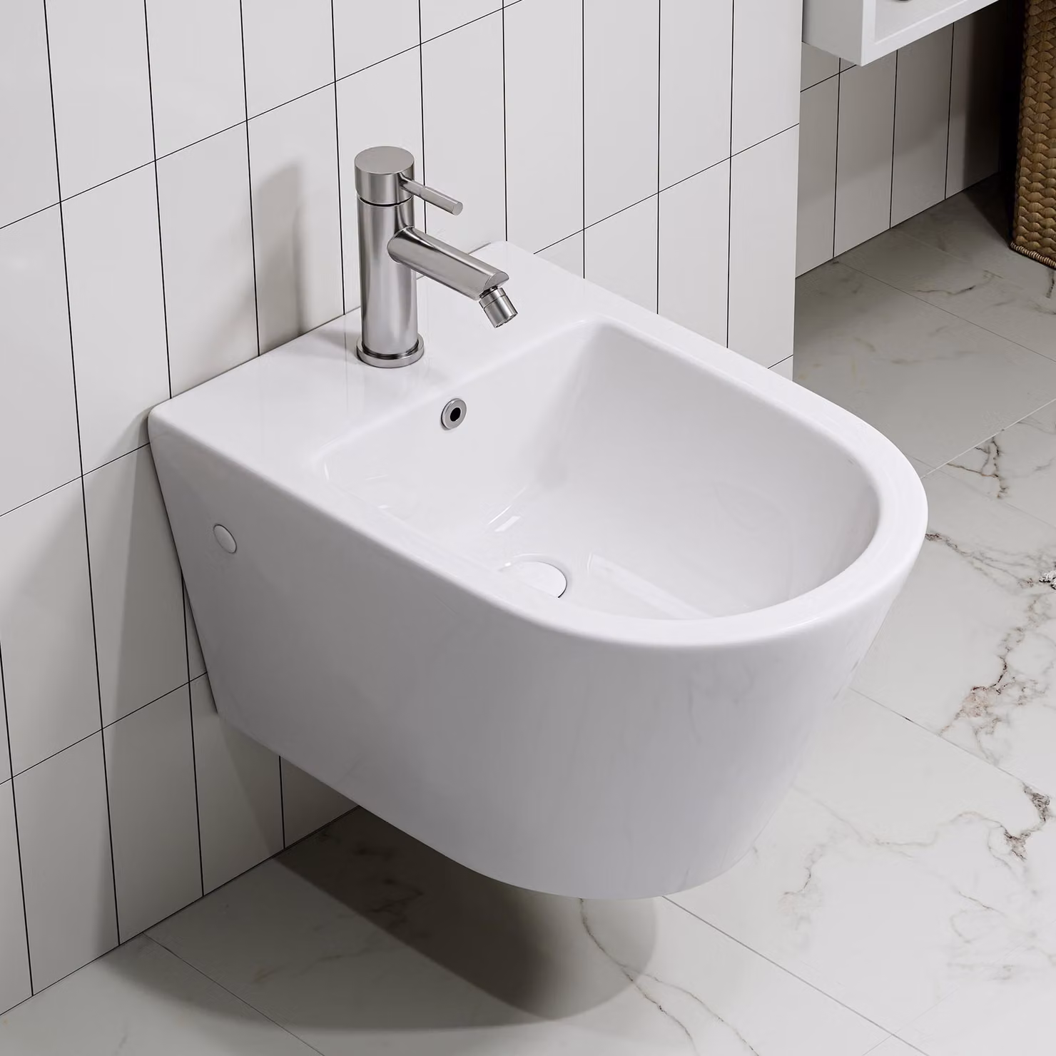 HOROW Bidet sospeso senza bordo Creavit con rivestimento nano in Vetroceramica bianca Bidet a parete con foro per rubinetto e troppopieno 52,5 x 36,5 x 30 cm