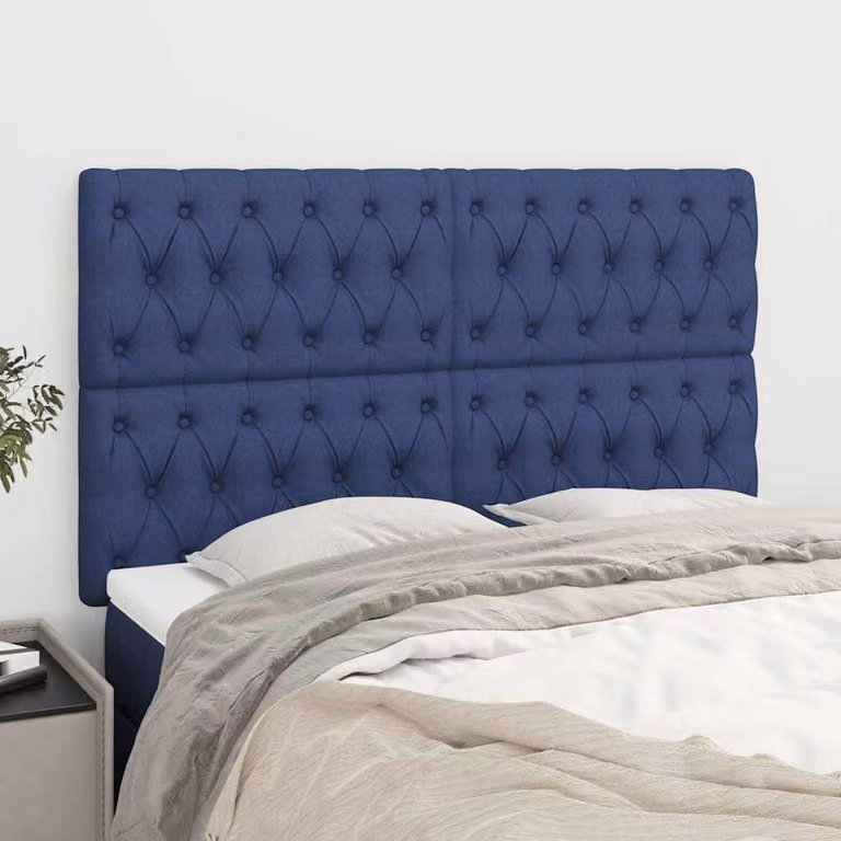 Testiera per letto imbottita vidaXL in tessuto blu, L: 144 cm, P: 7 cm, H: 118/128 cm
