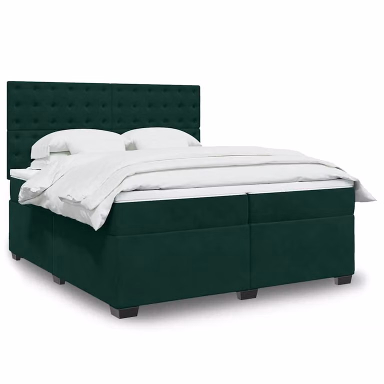 Giroletto a molle con materasso vidaXL in velluto verde scuro, L/P: 200 x 200 cm