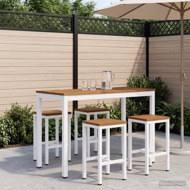 vidaXL Tavolo Bar da Giardino NAARDEN in Legno di Acacia Naturale e Bianco L/P/H: 60 x 55 x 105 cm