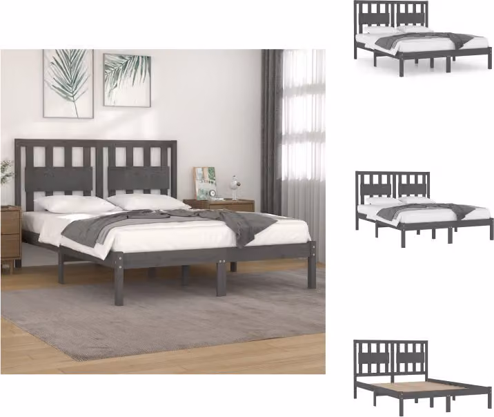 vidaXL Letto in legno massiccio pino grigio 200x200 cm - Letti e strutture letto