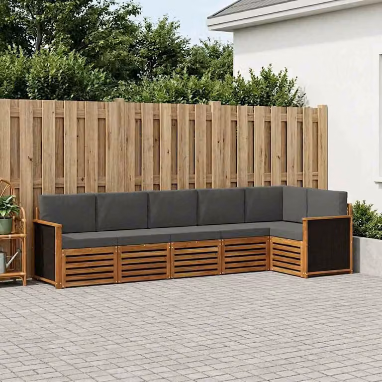 Set di divani da esterno vidaXL a forma di L in legno di acacia con cuscini, colore Antracite e Beige