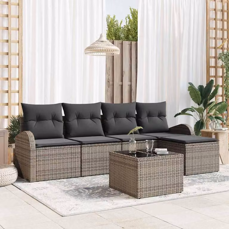 Maison Exclusive - Set di divani con cuscino 6 pcs Grigio polyrattan