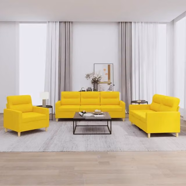 Set di Divani 3 pz con Cuscini Giallo Chiaro in Tessuto 3201541