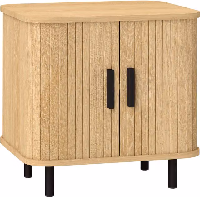 Comodino HOMCOM con Ante a Lamelle e Gambe in Acciaio, Stile Scandinavo, Rovere