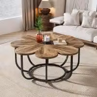 Tavolino Tribesigns, alto 100 cm, moderno centrotavola d'accento con piano in legno a forma di fiore e struttura in metallo per il soggiorno