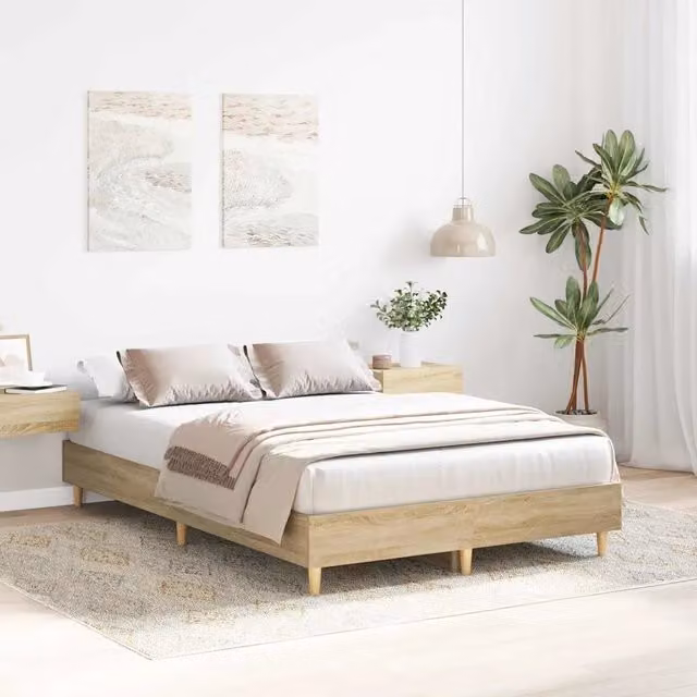 Letto moderno vidaXL in legno ingegnerizzato marrone e beige L/P/H: 140 x 190 x 193 cm
