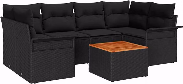 Set Divano da Giardino con cuscino 7 pcs Nero polyrattan