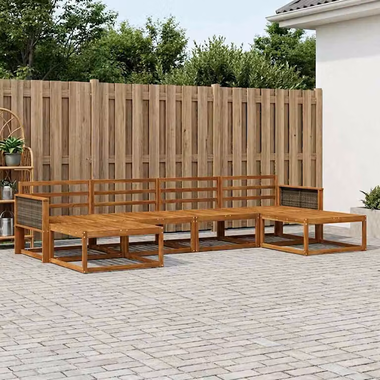 Set di divani da esterno vidaXL 6 pz in legno di acacia massello marrone con cuscini inclusi