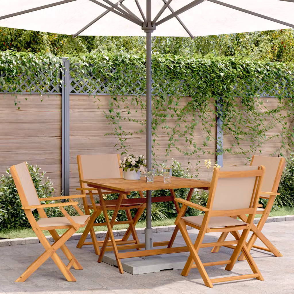 Set da pranzo da giardino vidaXL in legno di acacia oliato e tessuto, 5 pezzi, beige/grigio/marrone