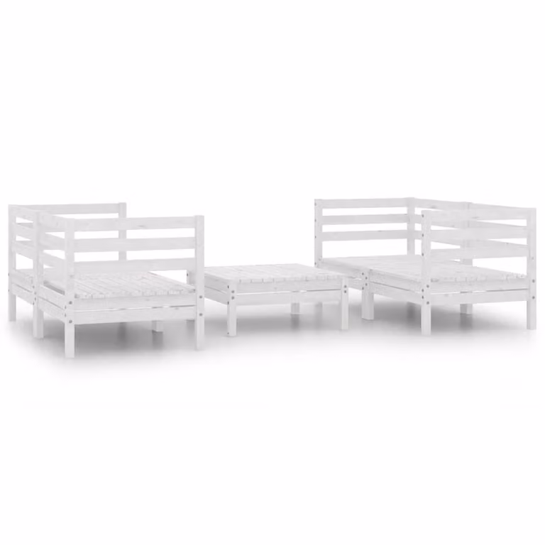 Set Divani da Giardino 5 pz Bianco in Legno Massello di Pino