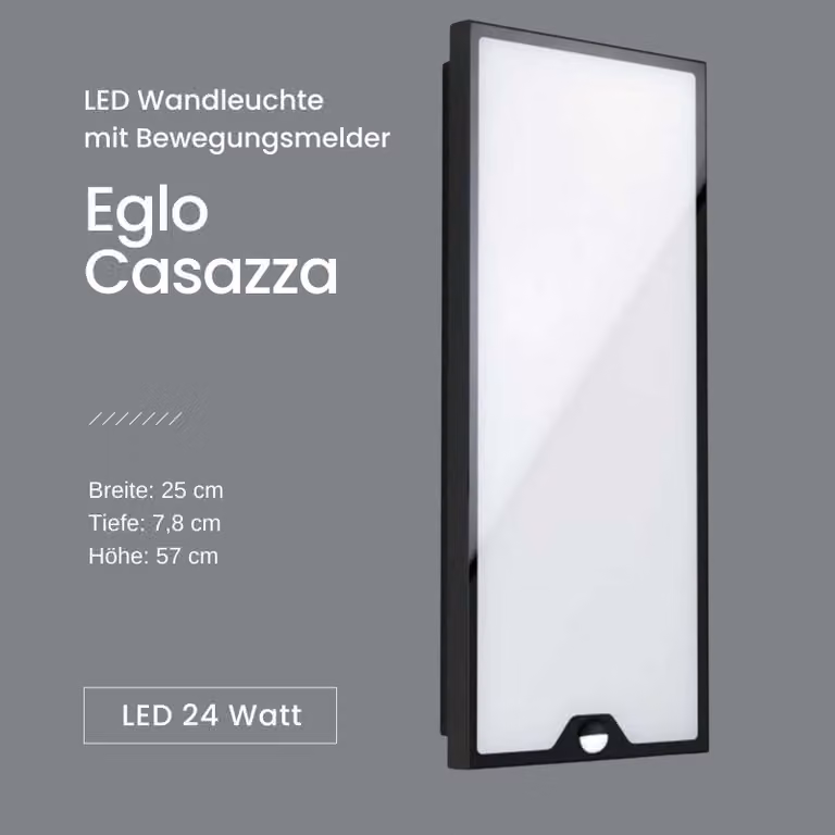 Eglo 99522 CASAZZA LED parete/soffitto per esterni 18,5W Sensore Nero Bianco Caldo IP44