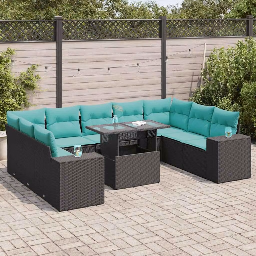 Maison Exclusive - Set da giardino 10 pezzi con cuscini in polyrattan nero