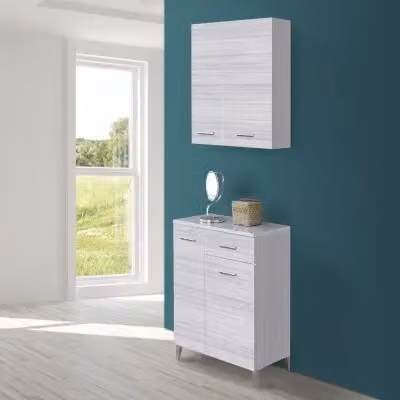 Pensile bagno sospeso Desya grigio con ante e ripiano interno L: 60 cm, H: 69,5 cm, P: 18 cm – 2
