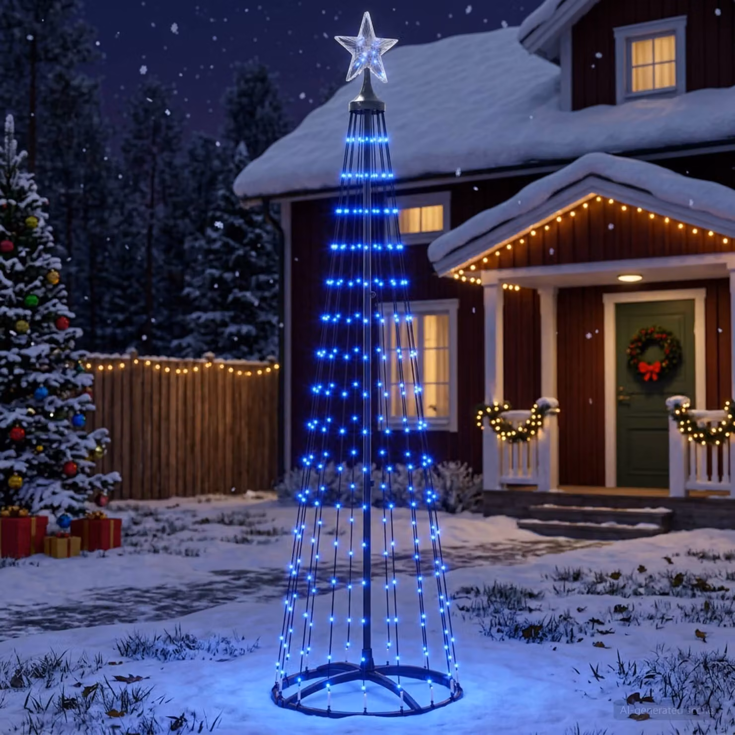 vidaXL Albero di Natale a cono LED 180 cm 250 LED Blu Acciaio Bianco
