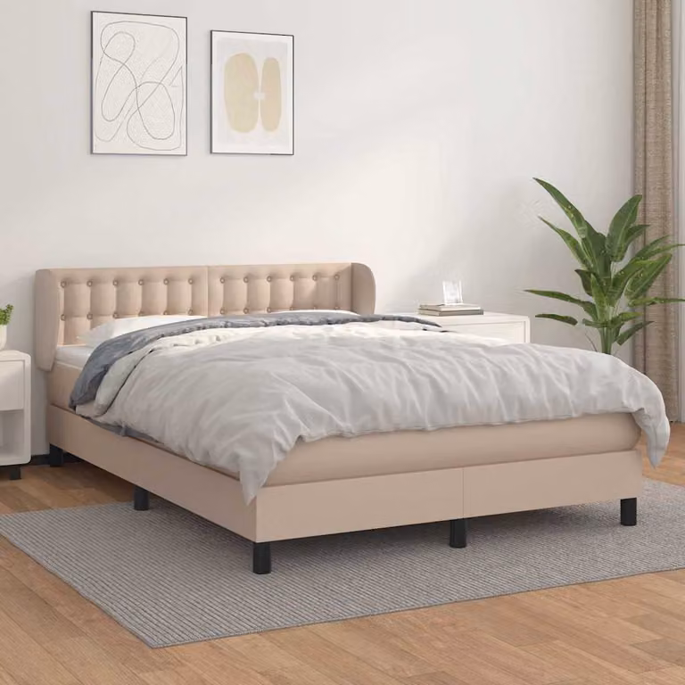 vidaXL Giroletto a Molle con Materasso in Similpelle Colore Cappuccino L/P/H: 140 x 190 x 88 cm