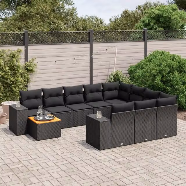 Set Divani da Giardino 11 pz con Cuscini in Polyrattan Nero 3257959