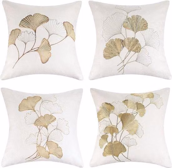 Fodera per cuscino da esterno, set da 4 pezzi, poliestere, motivi autunnali, foglie, fodera decorativa, morbida, per esterni, mobili da giardino, effetto lino, 40 x 40 cm