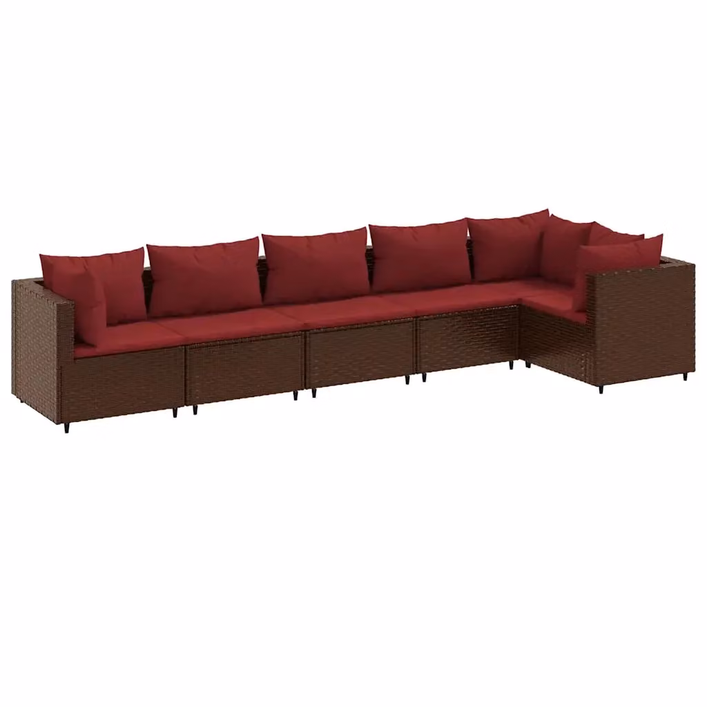 Set di mobili da giardino vidaXL a forma di L composto da 6 pezzi con cuscini in polyrattan marrone e rosso e struttura in acciaio verniciato a polvere – 2