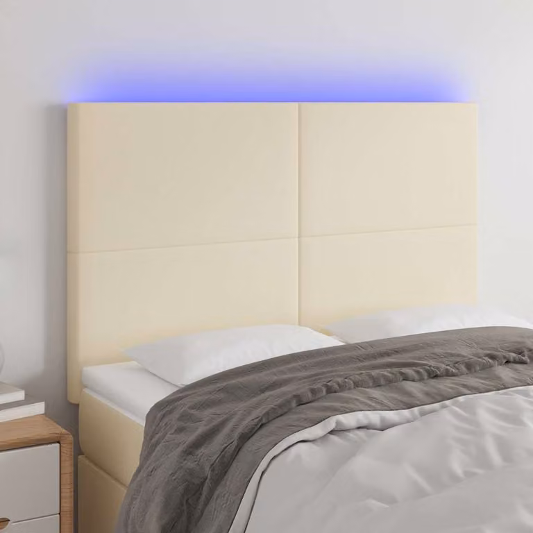 Testiera per letto vidaXL in similpelle beige con illuminazione LED e porta di ricarica USB, L 144 x P 5 x H 118/128 cm