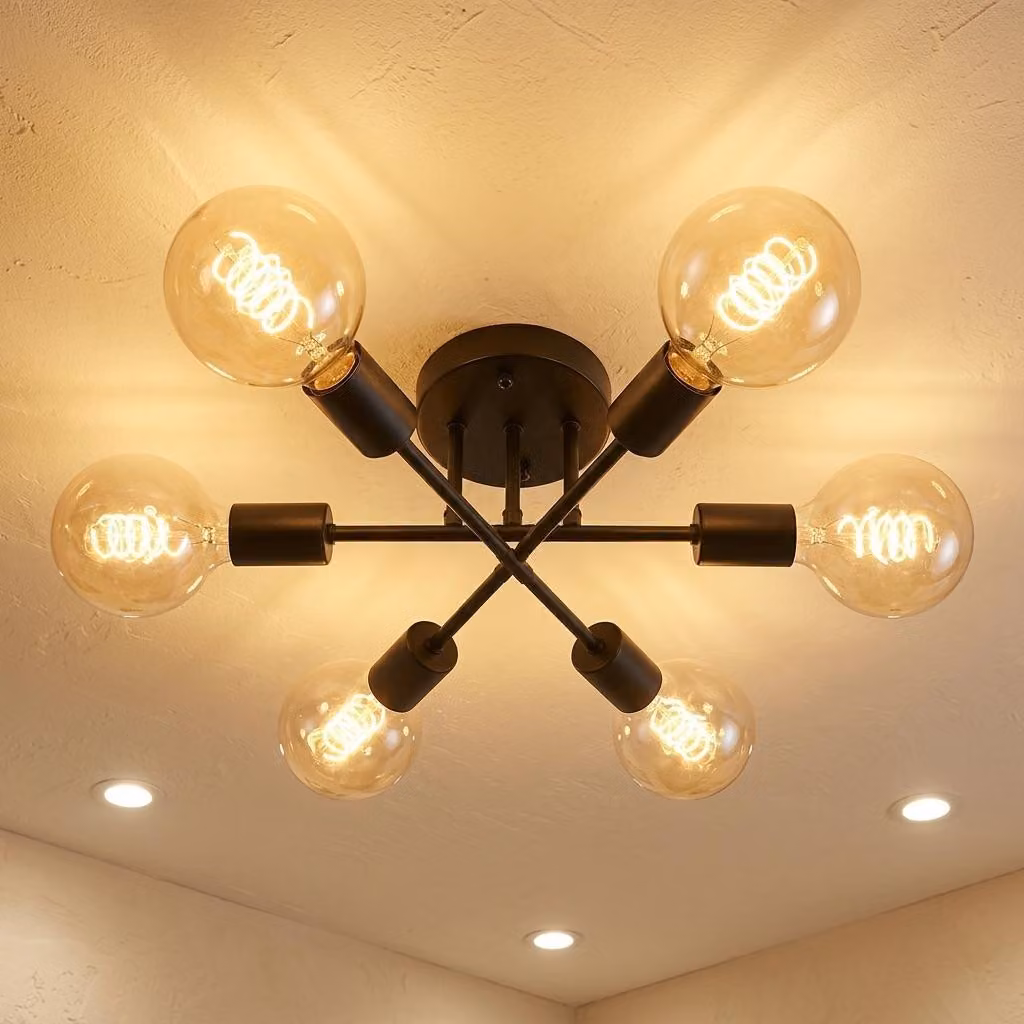 Lampada da soffitto in metallo 54 cm Lampada da soffitto nera a 6 luci Lampada industriale E27 (senza lampadina) Camera da letto Soggiorno Studio Caffè Ristorante