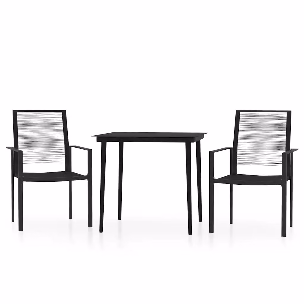 Set da pranzo da giardino moderno vidaXL in acciaio nero e vetro, 3 pezzi – 2