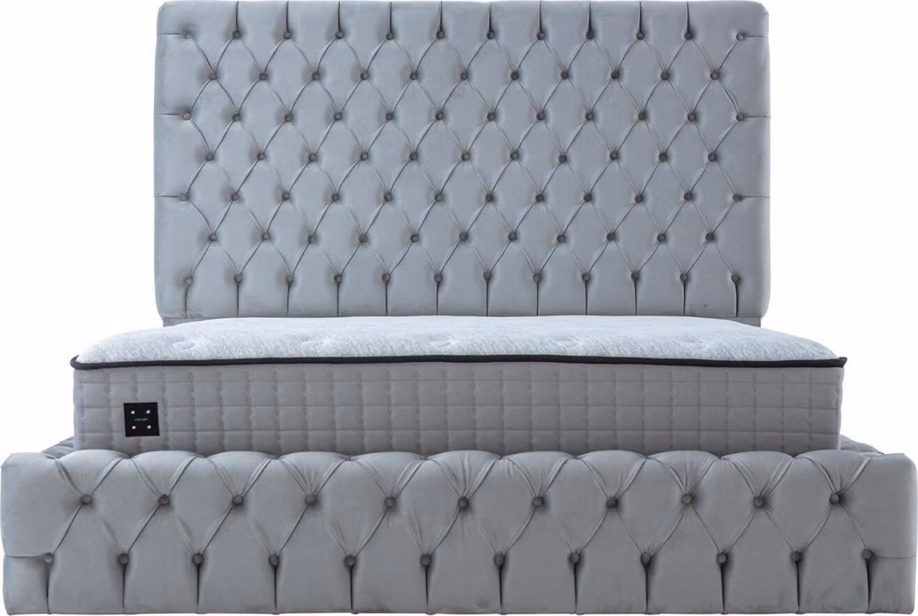 Graues Chesterfieldd Doppelbett Designer Schlafzimmer Edles Textilbett