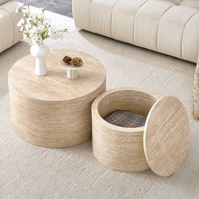 Set 2 tavolini da caff¨¨ rotondi impilabili ¨C Minimal ¨C Effetto legno MDF, 62,8cm/44cm di diametro, per salotto soggiorno