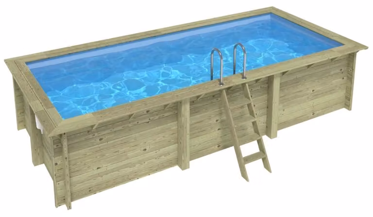 Piscina in legno AQUA 6.1 x 2.85 - H.1.31 m, azzurro chiaro, con supporti fissati al calcestruzzo