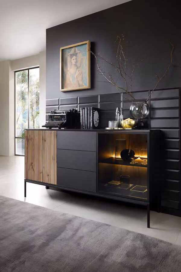Cassettiera Sento 154x39x83cm nero rovere Wotan MDF