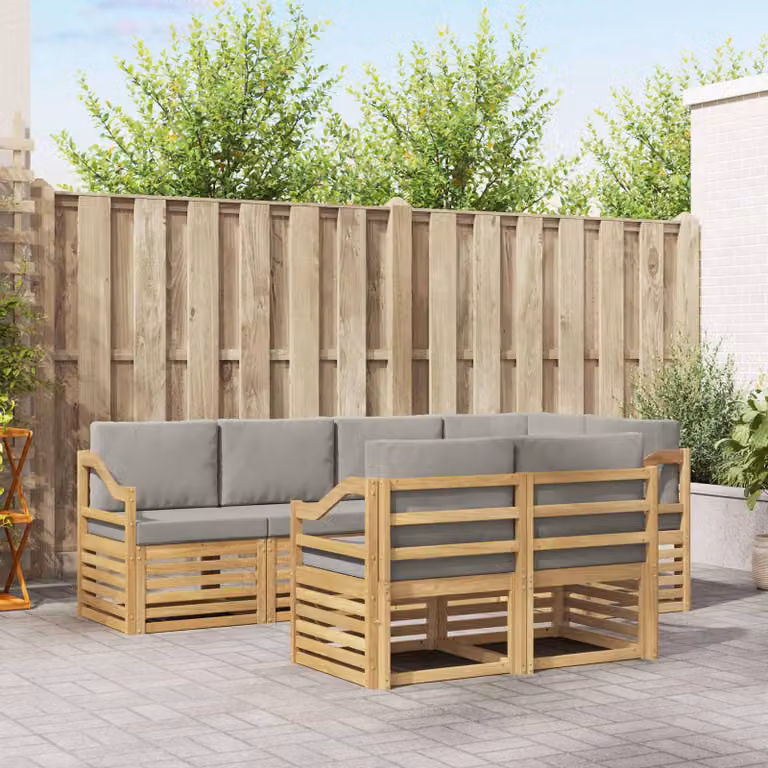 vidaXL Set di divani da esterno 7 pz in legno di acacia con cuscini Bianco e Grigio