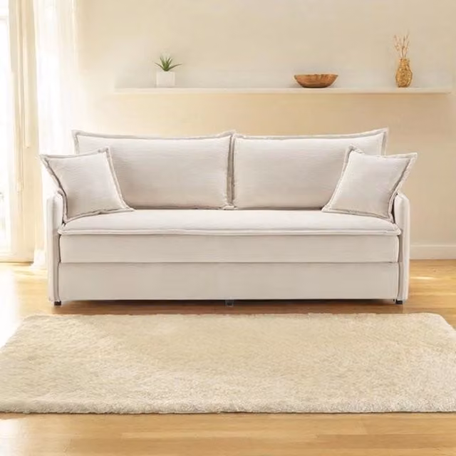 Divano Letto Ghide colore panna 217x86x95H:Comfort e Funzionalità