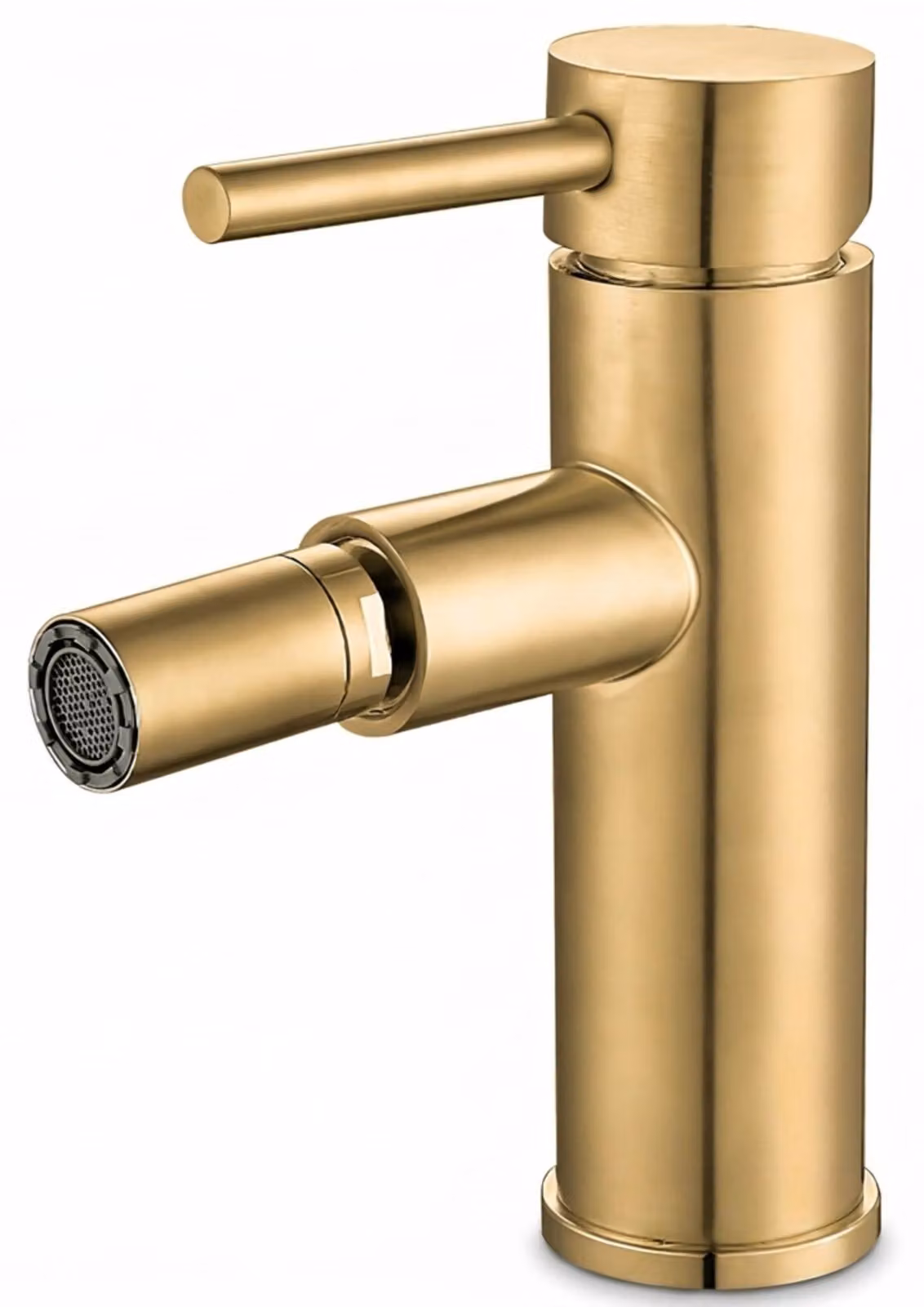 Rubinetto per bidet, finitura oro spazzolato, miscelatore monocomando, forma rotonda, materiale: ottone