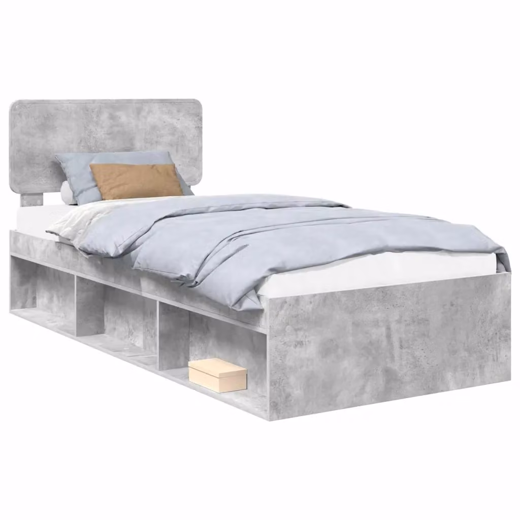 Letto moderno vidaXL in legno e tessuto grigio con contenitore laterale L 100 x P 206 x H 90 cm – 2
