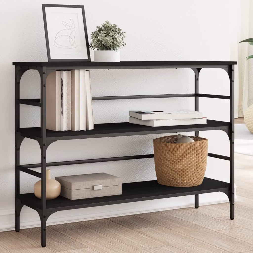 vidaXL Tavolino Consolle Nero in Legno e Metallo, L 100 x P 32 x H 75 cm